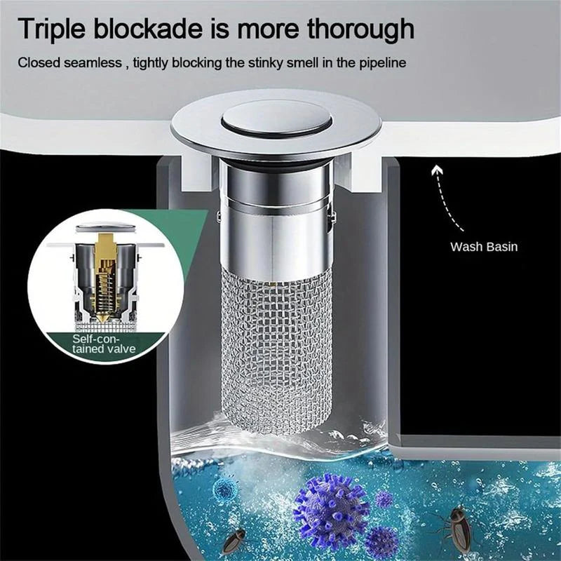 Bathroom Sink Hair Catcher – Pop-Up Drain Filter Stopper (2-Pack, Stainless Steel)