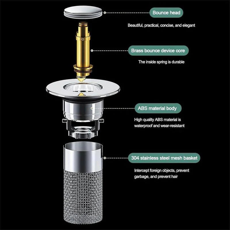 Bathroom Sink Hair Catcher – Pop-Up Drain Filter Stopper (2-Pack, Stainless Steel)