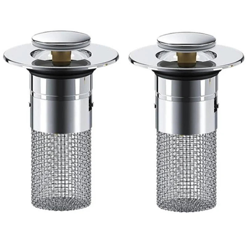 Bathroom Sink Hair Catcher – Pop-Up Drain Filter Stopper (2-Pack, Stainless Steel)